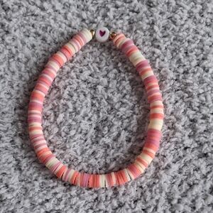 Pink Multicolor Heart Clay Bead Stretch Necklace - Women Jewelry